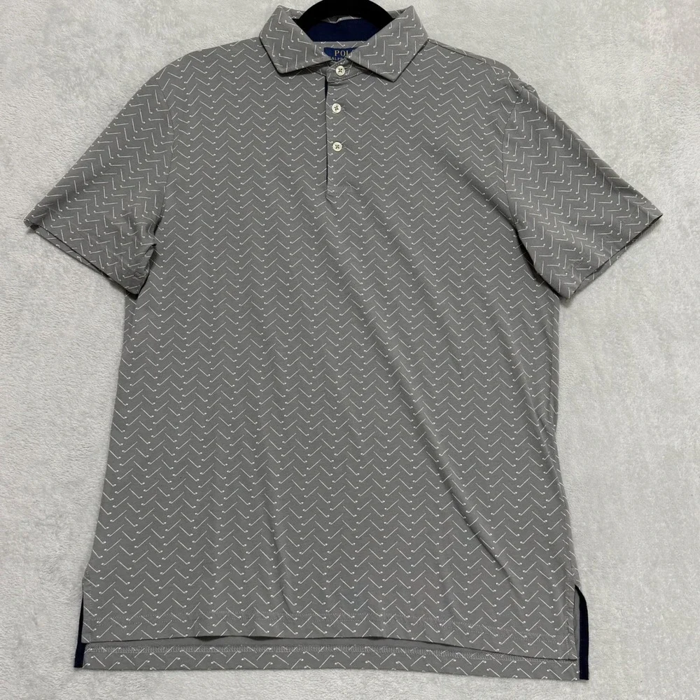 Polo Ralph Lauren Performance Golf Polo Mens L Grey Golf Club Print NWT